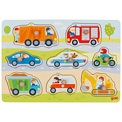 Knoppuslespil med køretøjer - 8 brikker - Goki. Sjovt legetøj