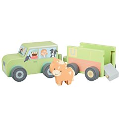 Bil i træ med hestetrailer - Orange Tree Toys. Legetøj